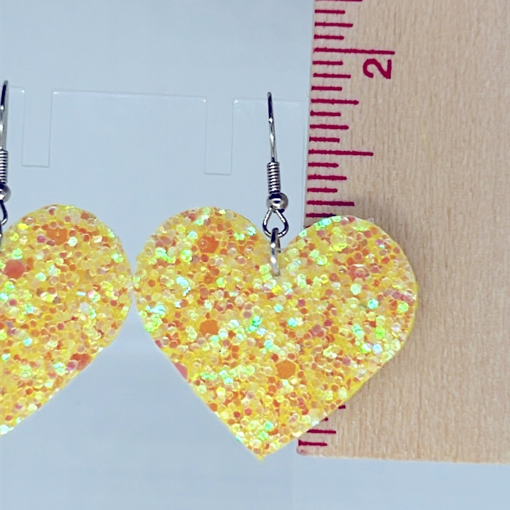 Faux Dangle Earrings Heart Glitter Sparkling - Picture 3 of 6